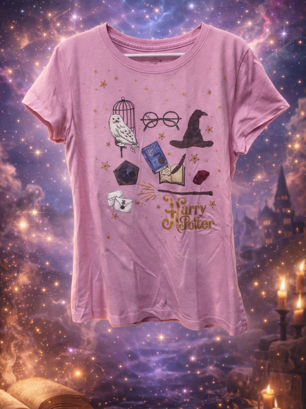 Wizarding World Pink Harry Potter Icon Graphic Tee Size Large- Kids